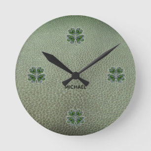 Relógio Redondo Shamrock Colover  Dia de São Patrício Verde Couro 