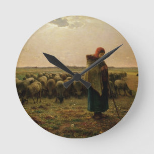 Relógio Redondo Shepherdess com seu Flock, 1863