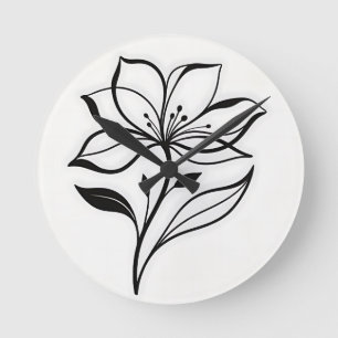 Relógio Redondo Silhueta da Flor de Lírio Elegante