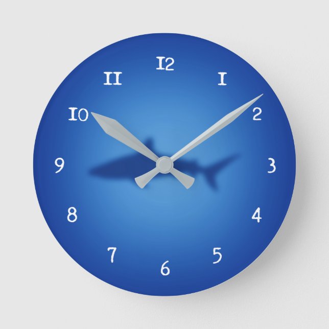 Relógio Redondo Silhueta do tubarão (Frente)