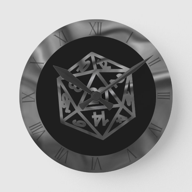 Relógio Redondo Silver D20 Crit | Tabletop Role Player Dice PNP (Frente)
