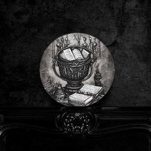 Relógio Redondo Silvery Steampunk Cauldron Spellbooks and Potions