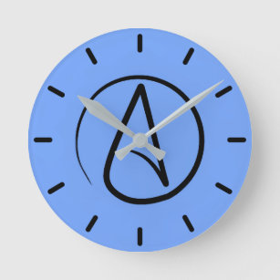 Relógio Redondo Símbolo ateu: preto sobre azul claro