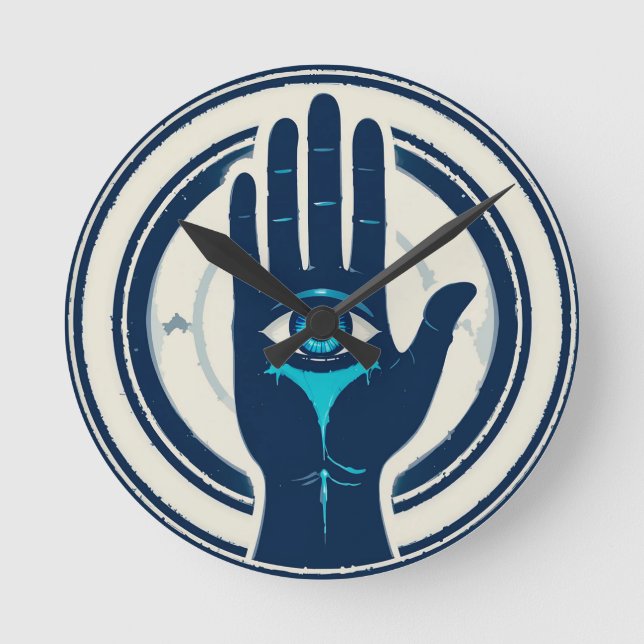 Relógio Redondo Símbolo com Mão e Olho Central (Frente)