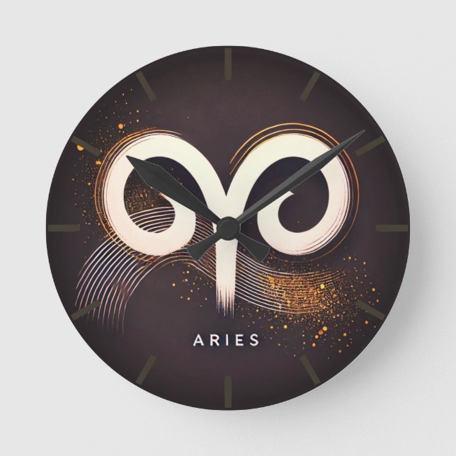 Relógio Redondo Símbolo de Aries Minimalista Moderno (Frente)