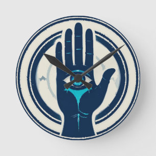 Relógio Redondo Símbolo de Mão com Olho Central
