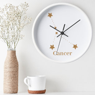 Relógio Redondo Símbolo Zodiac Moderno - Cancer Dourado  Elemento 