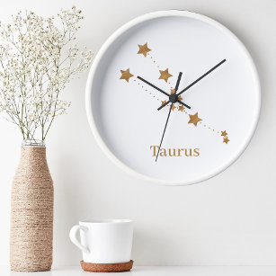Relógio Redondo Símbolo Zodiaco Moderno Taurus Dourado  Elemento T