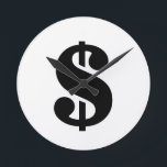 Relógio Redondo Sinal de Dólar| Alfabeto Simples De Estêncil<br><div class="desc">Sinal de dólar preto no estilo de estêncil vintage em fundo branco.
Clique no botão "personalizar" para personalizar o design escolhendo qualquer cor que você quiser e até mesmo adicionando seu próprio texto.

Itens correspondentes também estão disponíveis no armazenamento.</div>