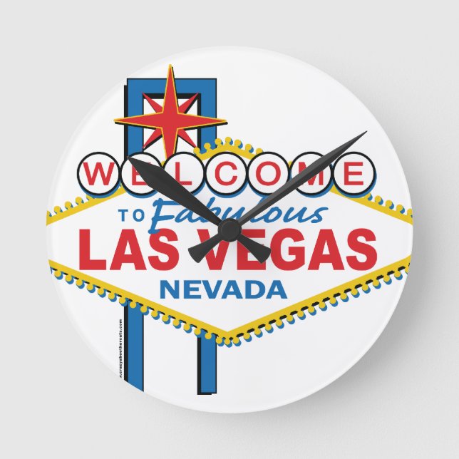 Relógio Redondo Sinal Retroativo de Las Vegas (Frente)