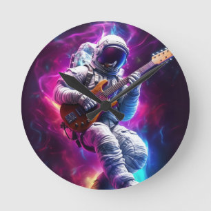 Relógio Redondo Sinfonia do Void Astronauta Neon Cyberpunk
