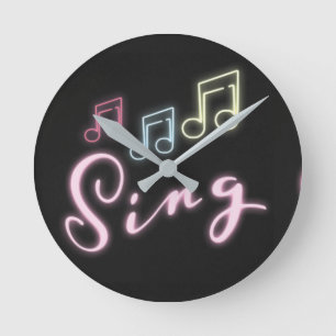 Relógio Redondo Sing Neon Music Notes