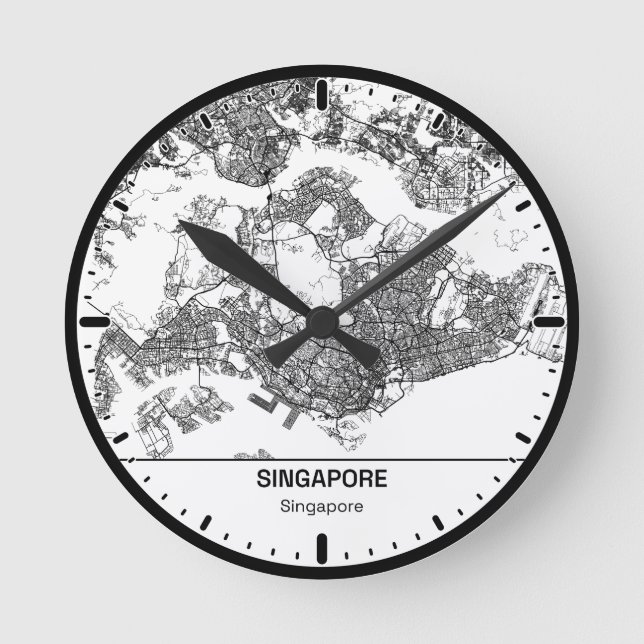 Relógio Redondo Singapore Clock City Line Art (Frente)