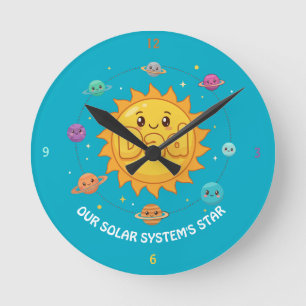 Relógio Redondo Sistema Solar Estrela Espaço Cartoon Pai Bonito
