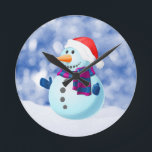 Relógio Redondo Snowman Winter Merry Christmas Snow<br><div class="desc">Bonito boneco de neve no Tema de Natal da neve Doormat.</div>