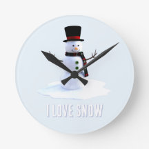 Snowman with hat and scarf. I Love Snow