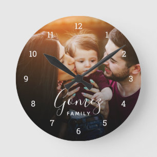 Relógio Redondo Sobreposição de Fotos da Família Personalizada Mon