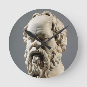 Relógio Redondo Socrates, cabeça de mármore, cópia de um bronze