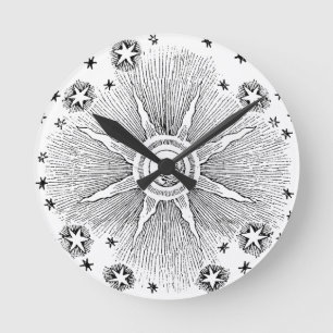 Relógio Redondo Sol venenoso e estrelas céu medieval celeste draw