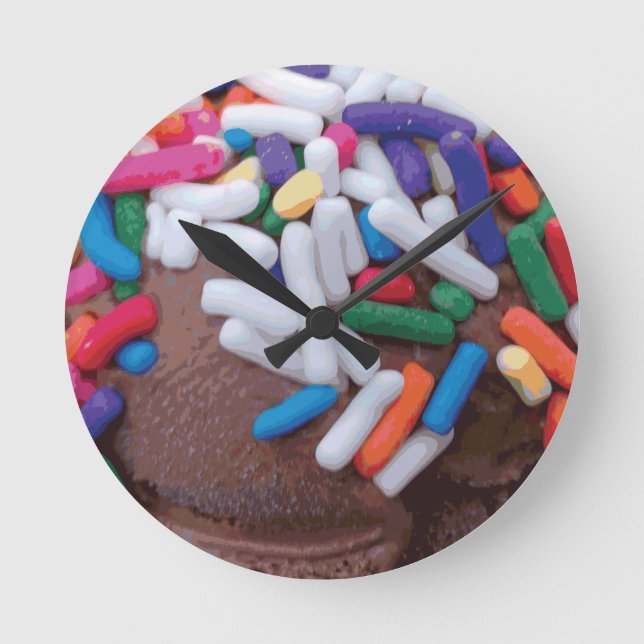 Relógio Redondo Sorvete de Chocolate Escuro com Espelhos do Arco-Í (Frente)