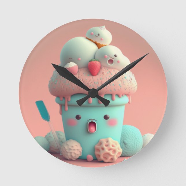 Relógio Redondo Sorvete notebook rosa e giro (Frente)