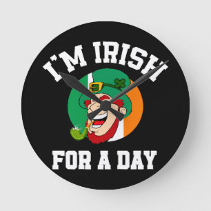 Relógio Redondo Sou irlandês por um dia Dia de São Patrício trevo