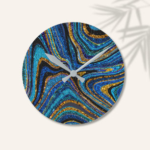 Relógio Redondo Sparkle Glam Glitter girly marble art blue