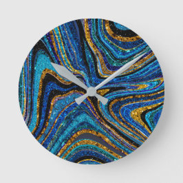 Relógio Redondo Sparkle Glam Glitter Marble Art azul