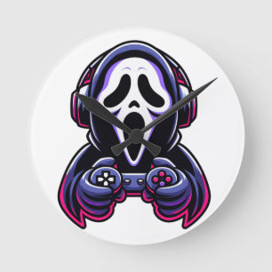 Relógio Redondo Spooky Gaming – Controle Fantasma do Gamer de Hall