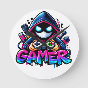 Relógio Redondo Spooky Gaming – Controle Fantasma do Gamer de Hall