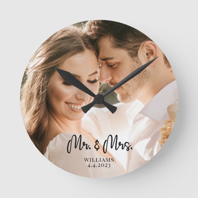 Relógio Redondo Sr. e Sra. Wedding Casal Round Clock (Frente)