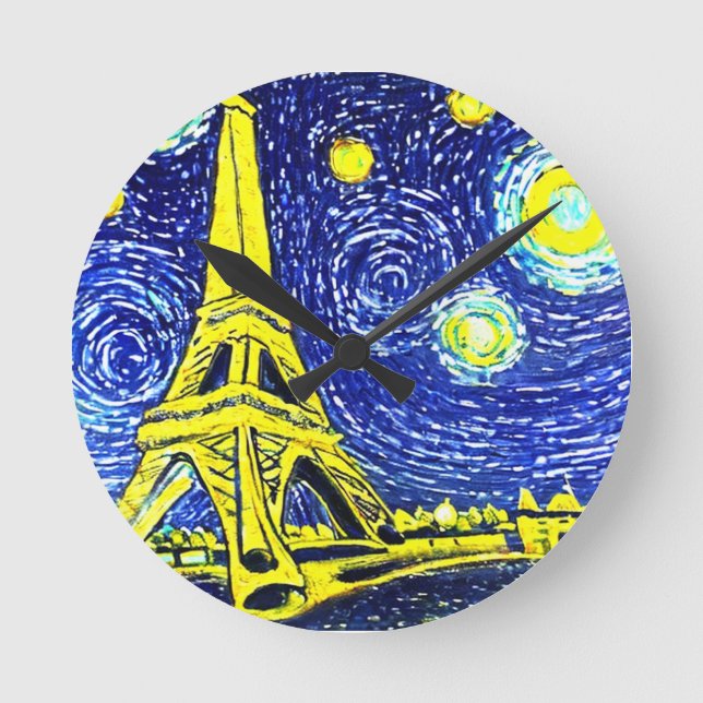 Relógio Redondo Starry Night Paris França (Frente)