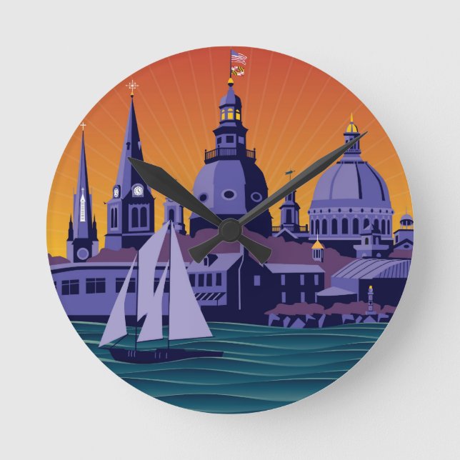 Relógio Redondo Steeples e cúpulas de Annapolis: Por do sol (Frente)