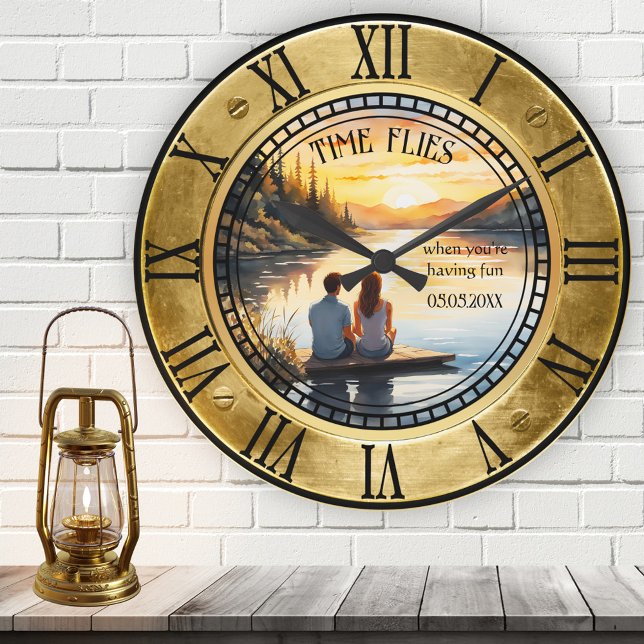 Relógio Redondo Sua Foto Náutica (Nautical wall clock featuring your custom photo framed by a vintage ship window and roman numerals)