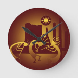 Relógio Redondo Sudoeste Kokopelli na Borgonha e Dourado