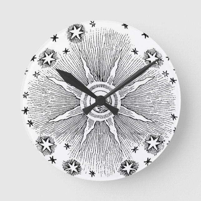 Relógio Redondo Sun Stars Antiguamente Night Sky Medieval Zodieval (Frente)