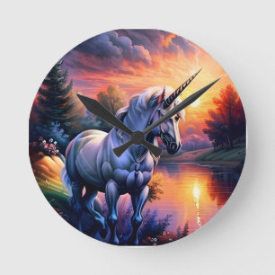 Relógio Redondo Sunset Lake River Unicorn Seven