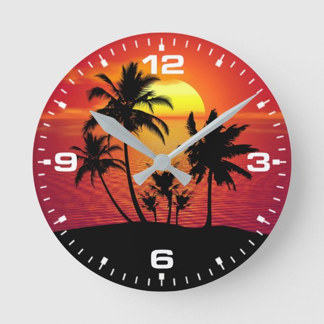 Relógio Redondo Sunset Palm Trees Silhouette Design-65143 (Frente)