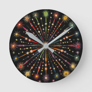 Relógio Redondo Supernova - Galáxia de Estrelas Arco-Íris Preta Re