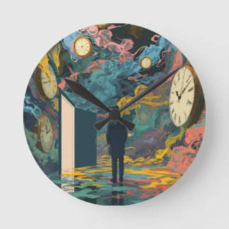 Relógio Redondo Surreal Figure Room Swirling Clocks Smoke Wall Art