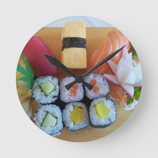 Relógio Redondo Sushi Ásia Peixe Arroz Comida (Frente)