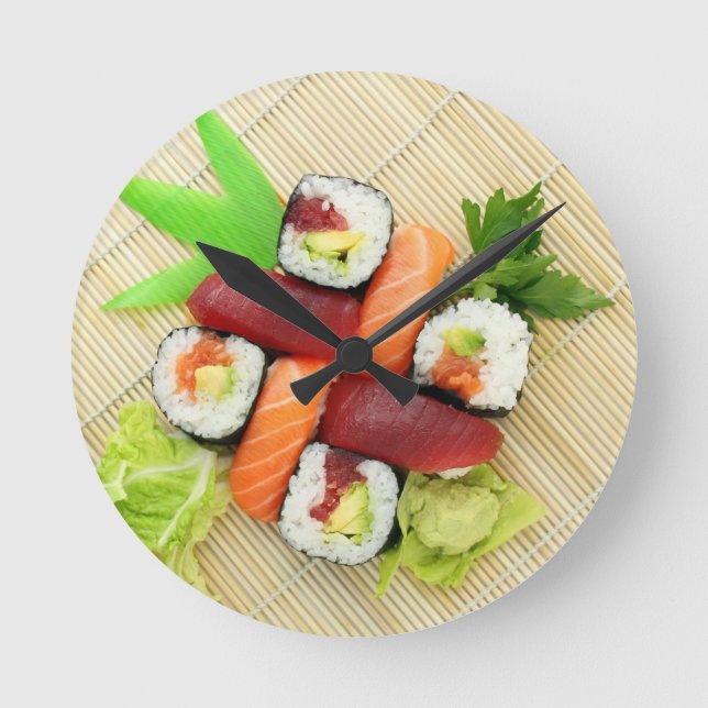Relógio Redondo Sushi Japonês Delicioso Comida Asiática Yummy (Frente)