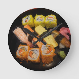 Relógio Redondo Sushi Raw Comida Japonesa Refeição Deliciosa