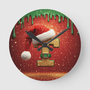 Relógio Redondo T Monograma de Natal Personalizado com Chapéu de P