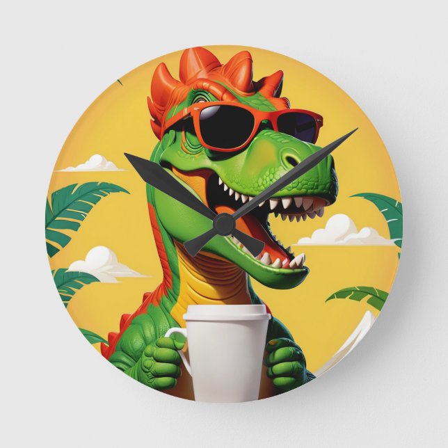 Relógio Redondo T-Rex Dinossaur Engraçado (Frente)