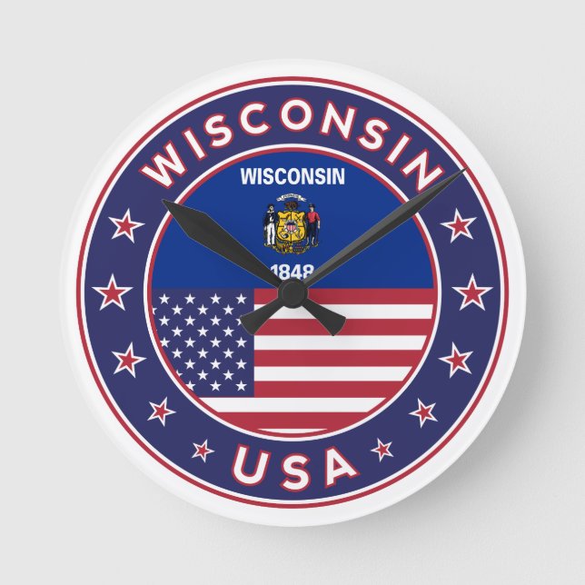 Relógio Redondo t-shirt de Wisconsin, (Frente)