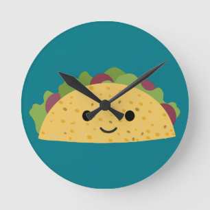 Relógio Redondo Taco de sorriso de Kawaii dos desenhos animados