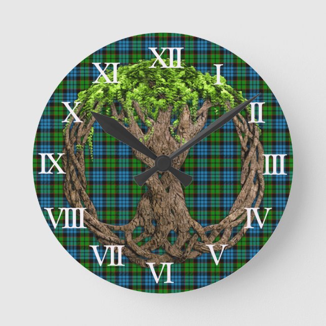 Relógio Redondo Tartan de Fletcher do clã e árvore do céltico de (Frente)