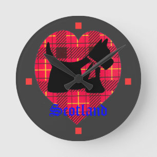 Relógio Redondo Tartan Heart & Scottie Dog Wall Clock