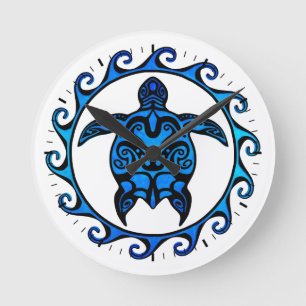 Relógio Redondo Tartaruga tribal azul Sun